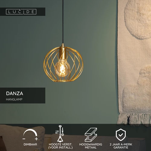 Lucide DANZA - Hanglamp - Ø 25 cm - 1xE27 - Mat Goud / Messing - USP